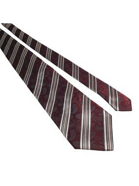Knightsbridge Paisley Striped Maroon Silver Black Silk Tie Menswear Accessory